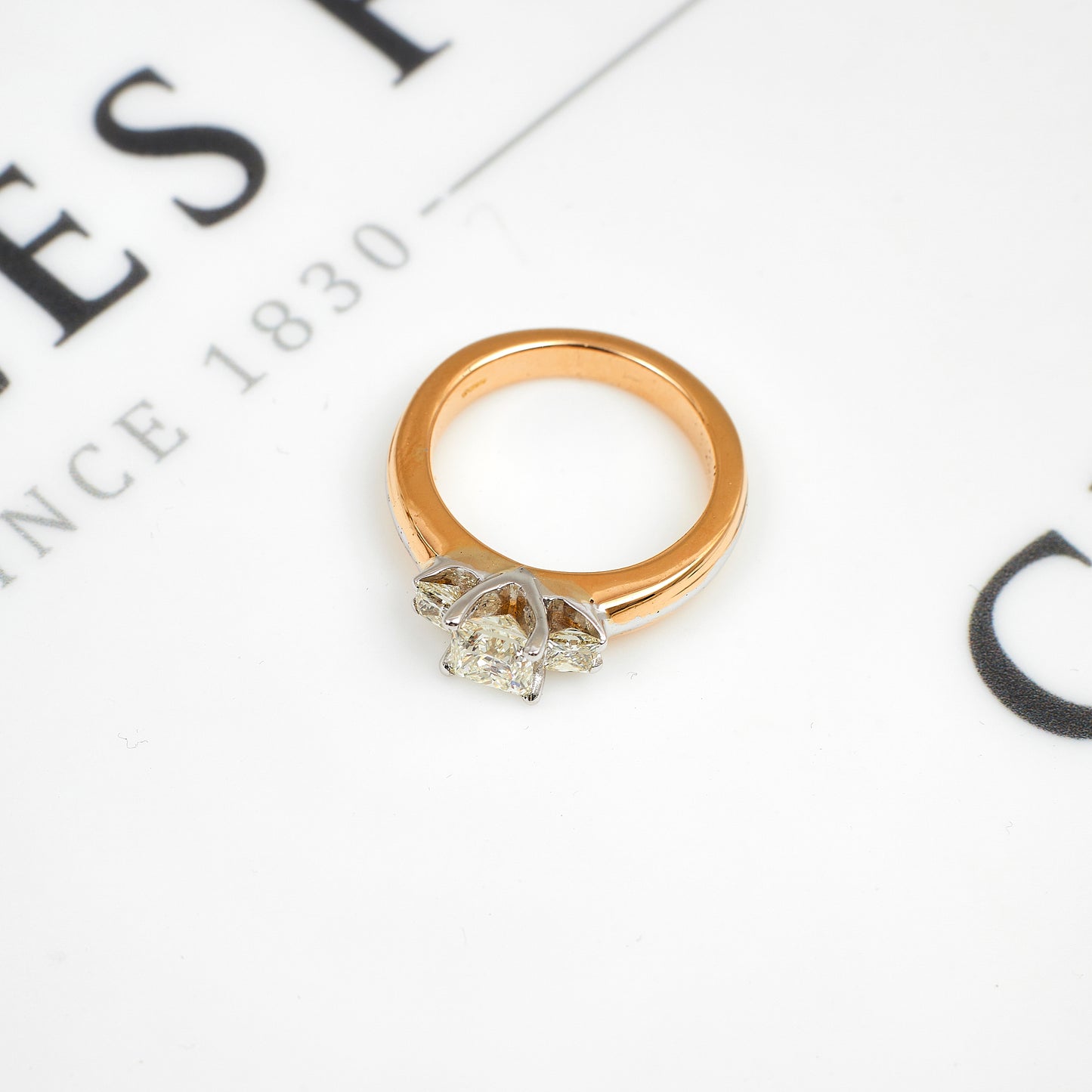 Pre-Owned 14ct 2 Tone Gold & Diamond Princess Cut Ring