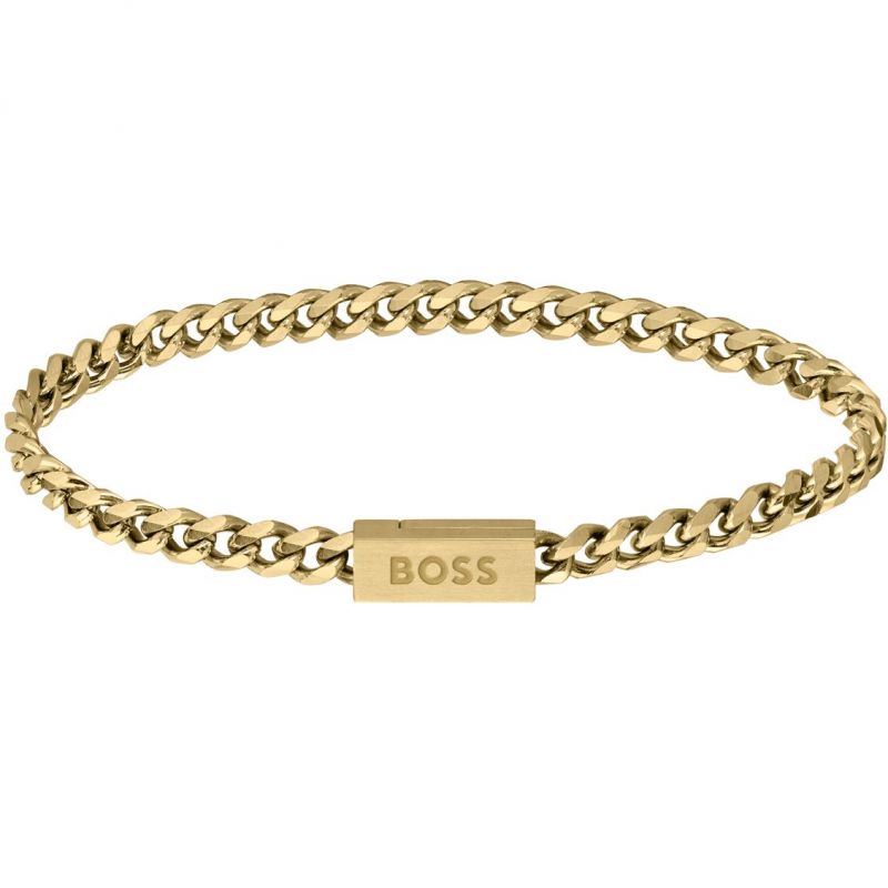 BOSS Men Gold Plated Curb Chain Bracelet 1580172