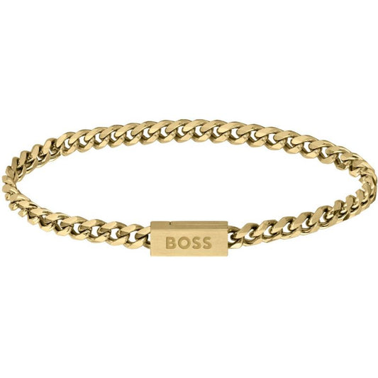BOSS Men Gold Plated Curb Chain Bracelet 1580172