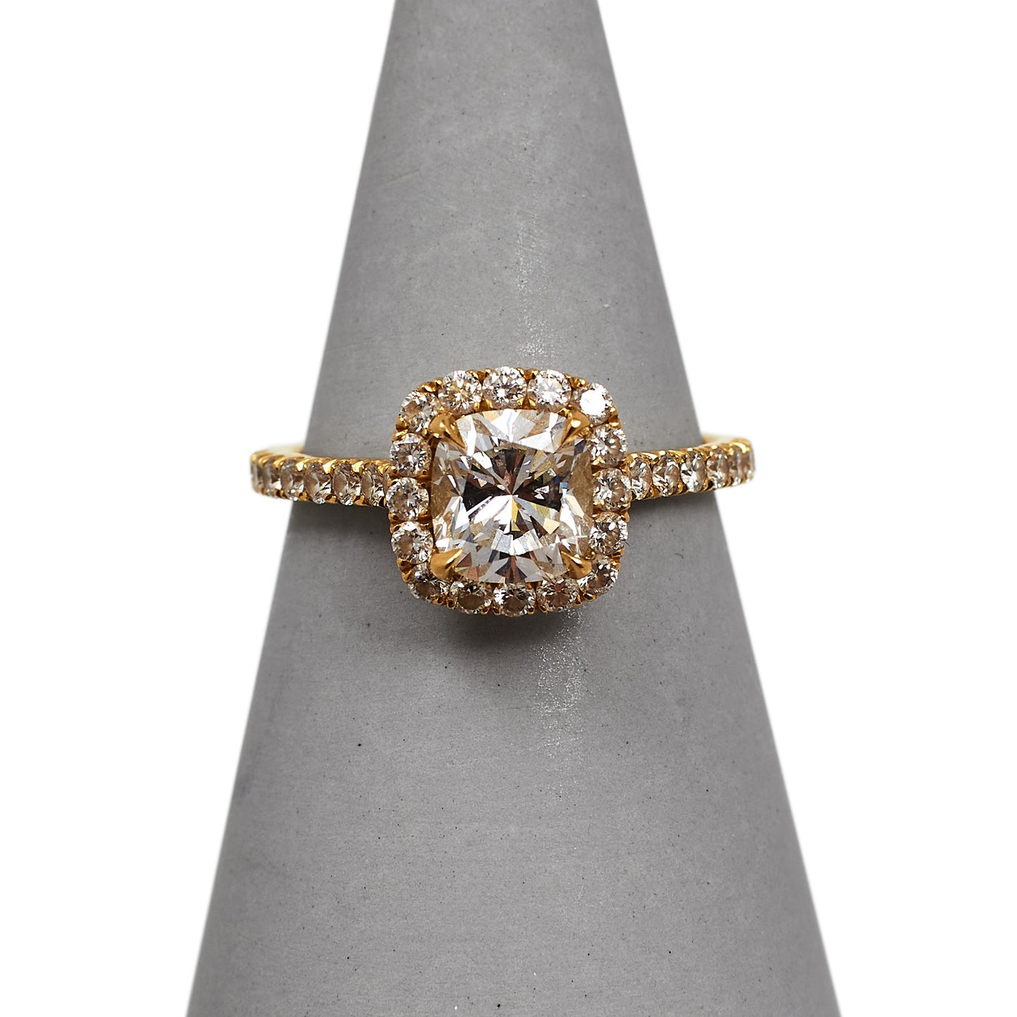 Charles Fish 18ct Gold 1 ct Diamond Halo Ring - Size J