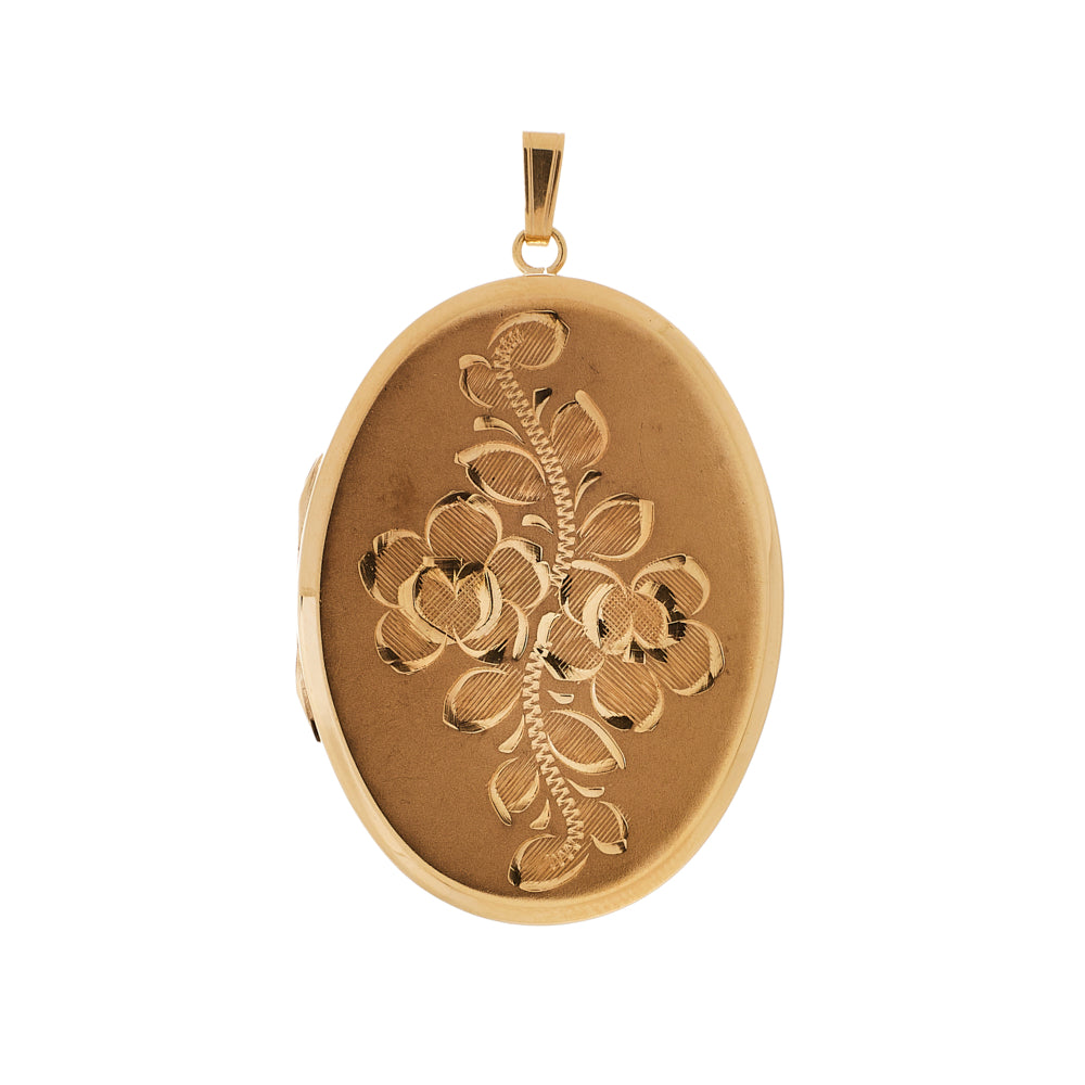 Pre-Owned Gold Oval Flower Pattern Locket Pendant