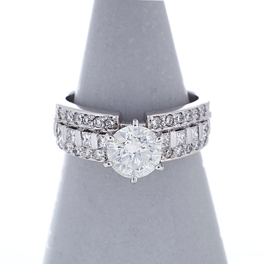 Pre-Owned White Gold Triple Row Diamond Engagement Ring
