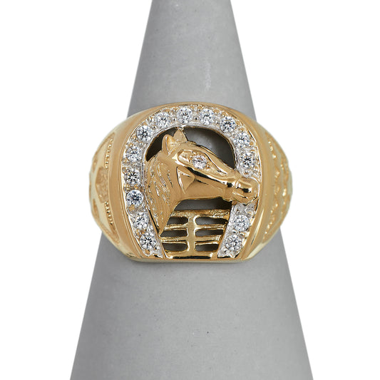 Pre-Owned 9ct Yellow Gold Horse Head & Horseshoe Design Ring