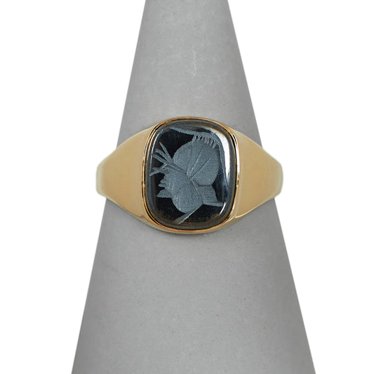 Pre-Owned 9ct Gold Hematite Intaglio Rectangle Signet Ring