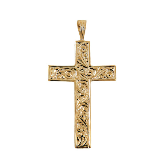 Pre-Owned 9ct Yellow Gold Swirl Cross Religious Pendant