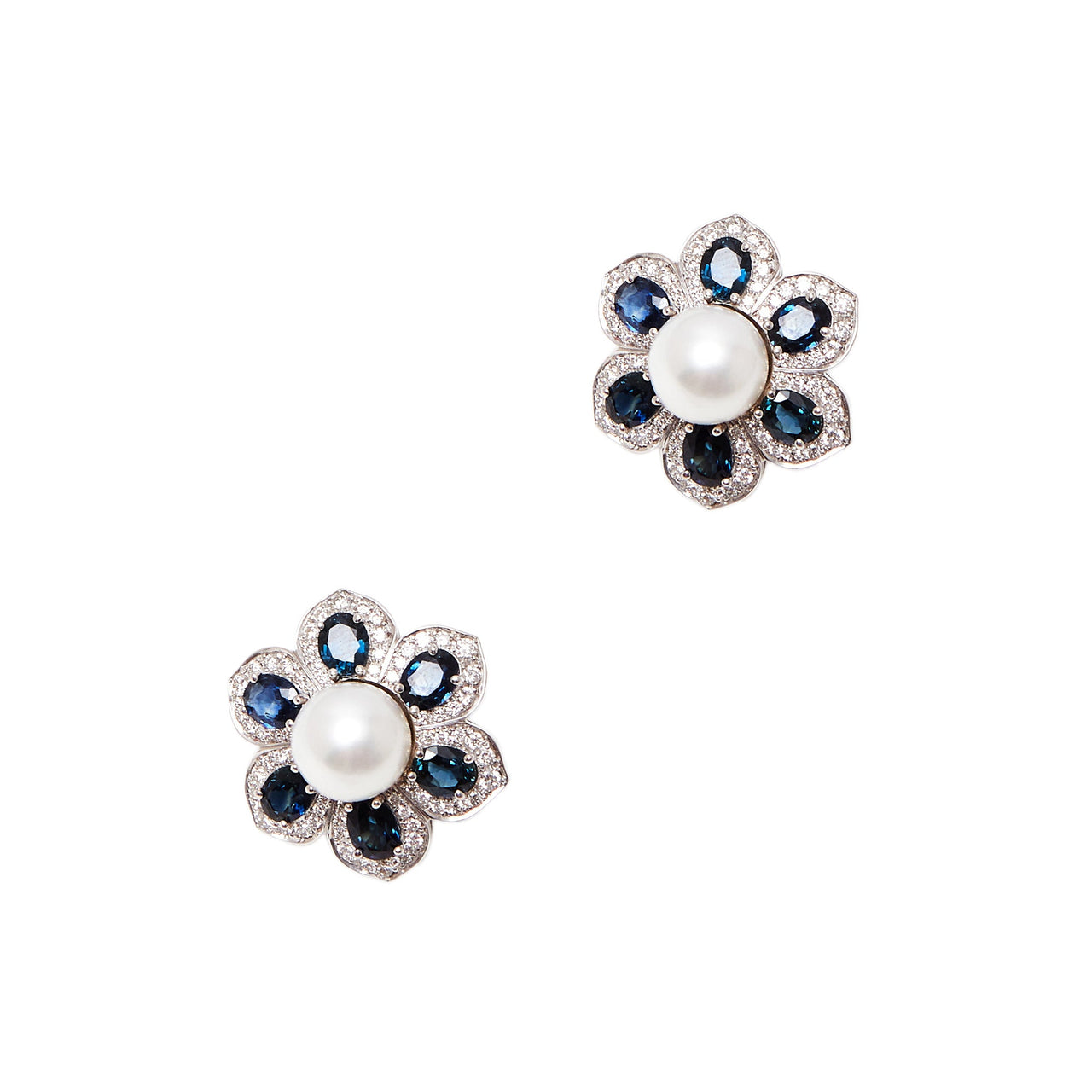 Pre-Owned White Gold Diamond Sapphire & Pearl Earrings