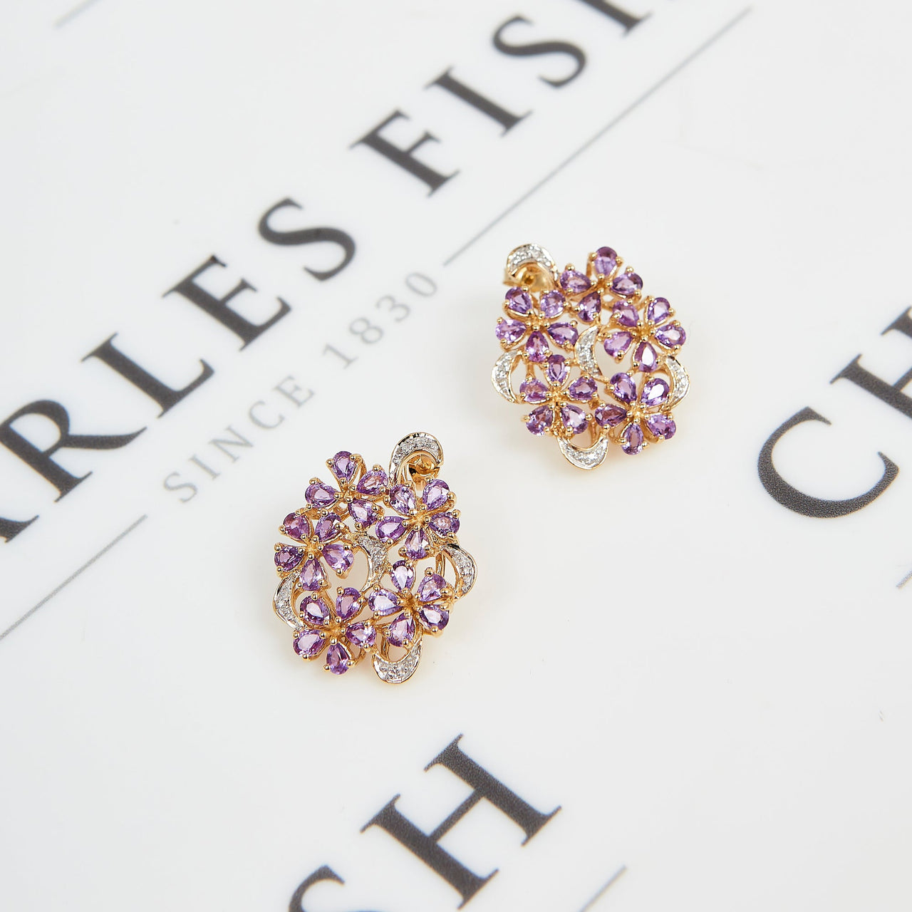 Pre-Owned 9ct Gold Pink Sapphire Diamond Cluster Earrings