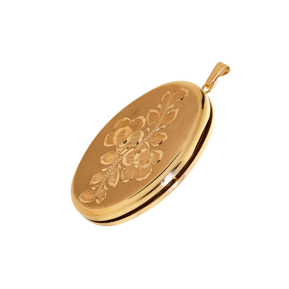 Pre-Owned Gold Oval Flower Pattern Locket Pendant