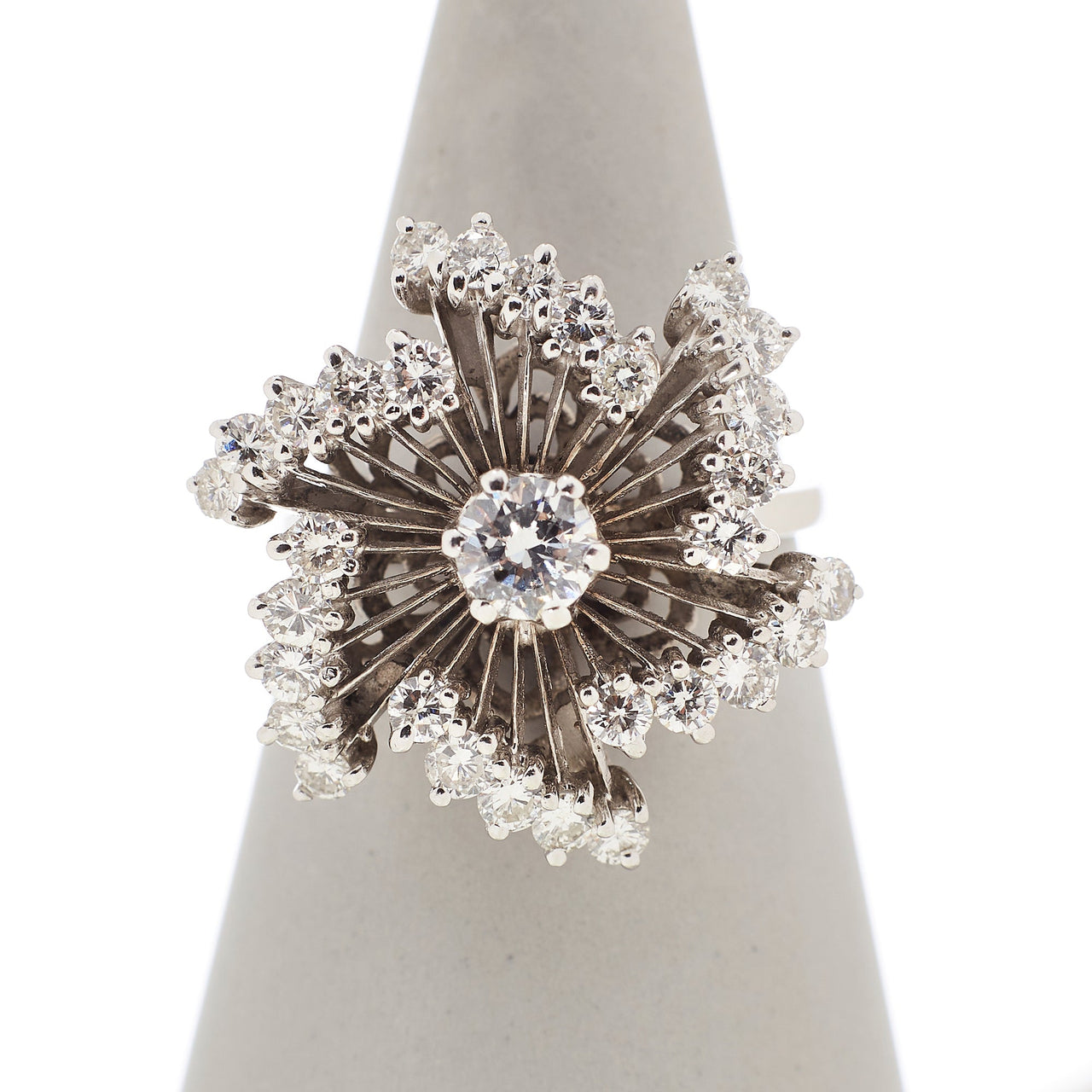 Pre-Owned White Gold Diamond Swirl Cluster Cocktail Ring