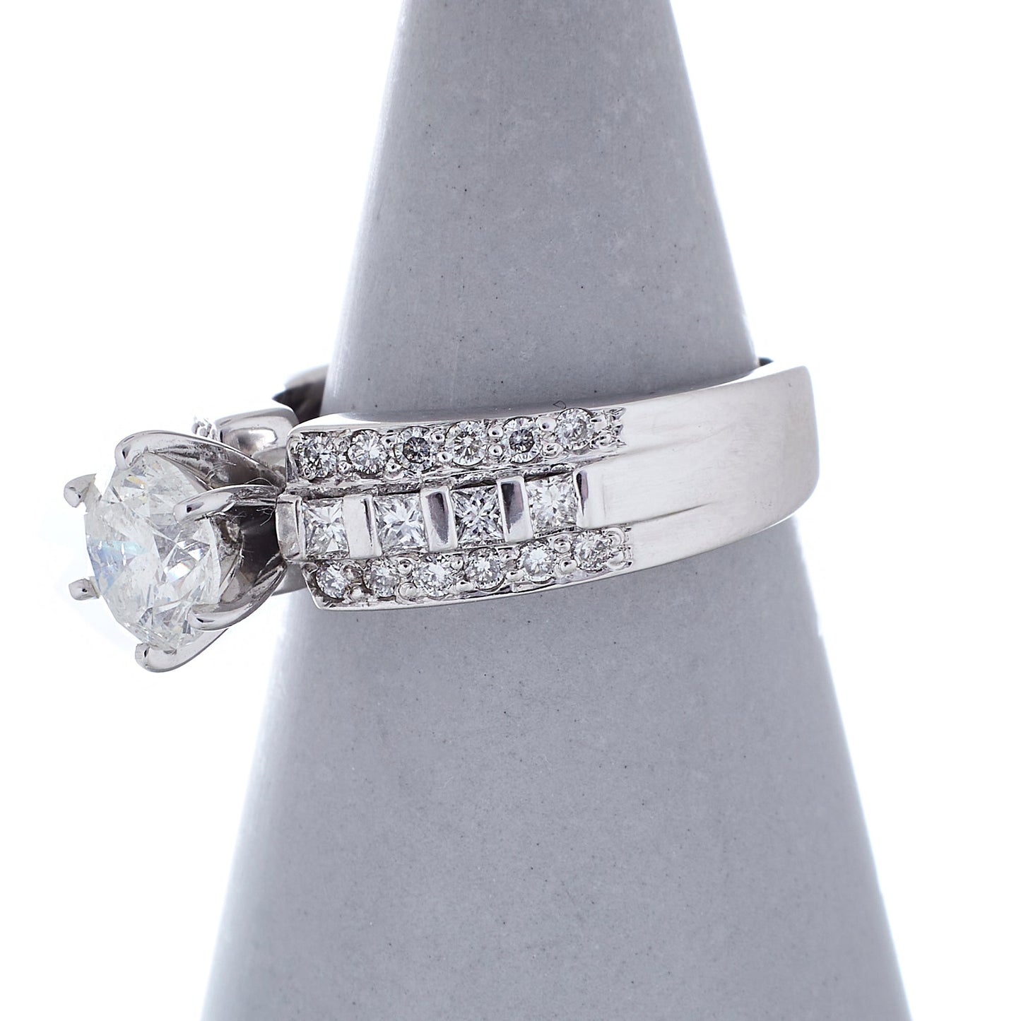 Pre-Owned White Gold Triple Row Diamond Engagement Ring