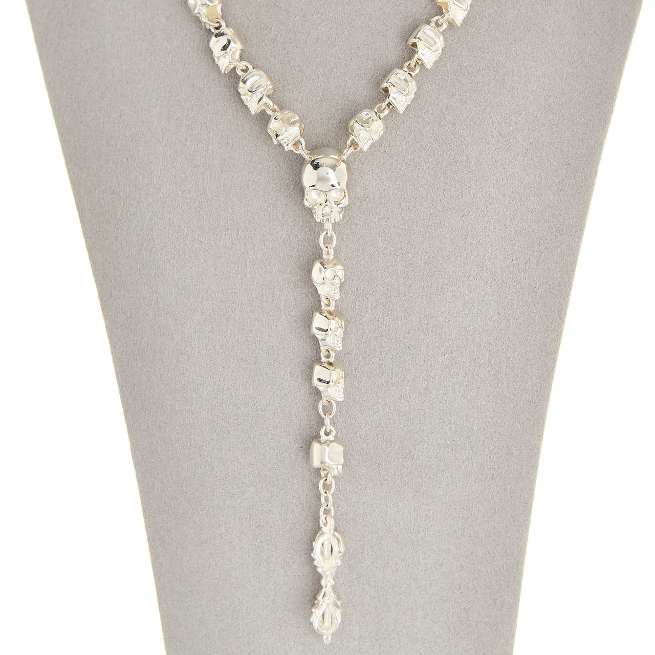 Pre-Owned Garrard Silver Skull Rosary Style Necklace