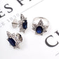 Pre-Owned White Gold Zirconia Sapphire Ring Earring Set