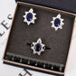 Pre-Owned White Gold Zirconia Sapphire Ring Earring Set