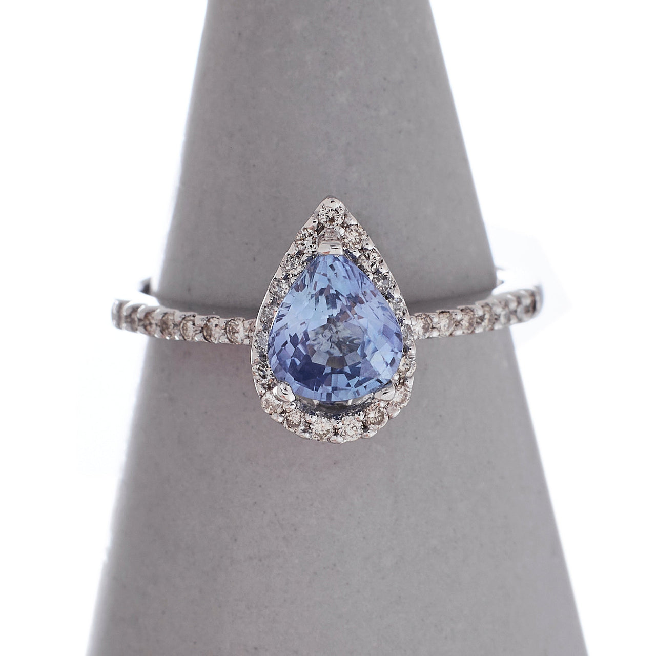 Pre-Owned White Gold Pear Cut Sapphire & Diamond Cluster Ring