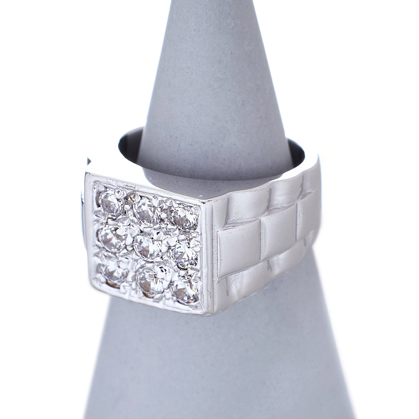 Pre-Owned Gents 9ct White Gold Square Watch Link CZ Ring