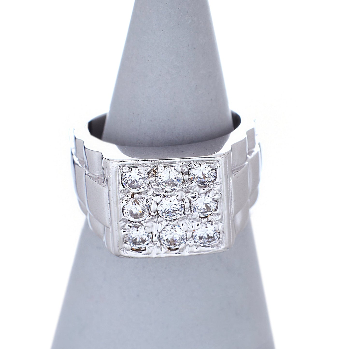 Pre-Owned Gents 9ct White Gold Square Watch Link CZ Ring