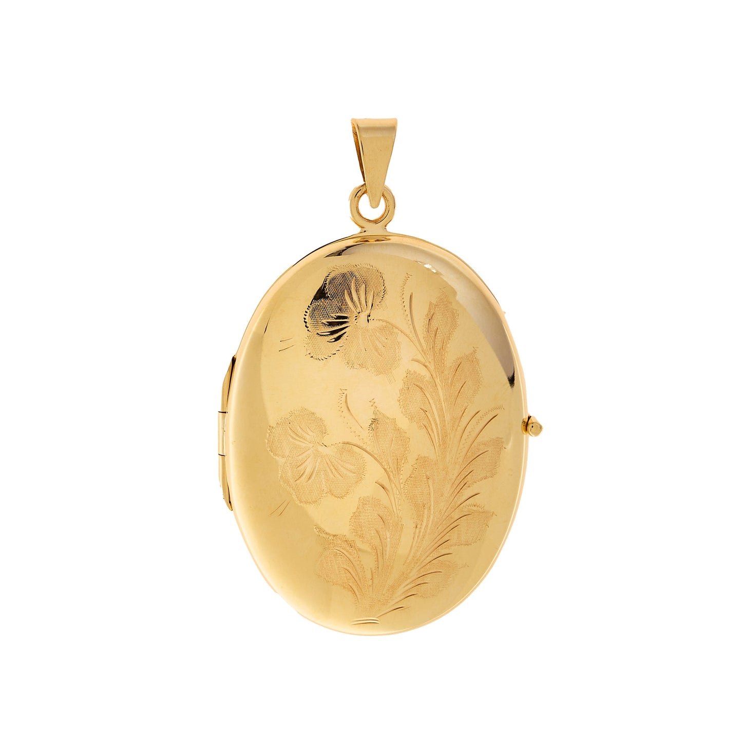 Pre-Owned 9ct Gold Oval Locket Flower Engraving