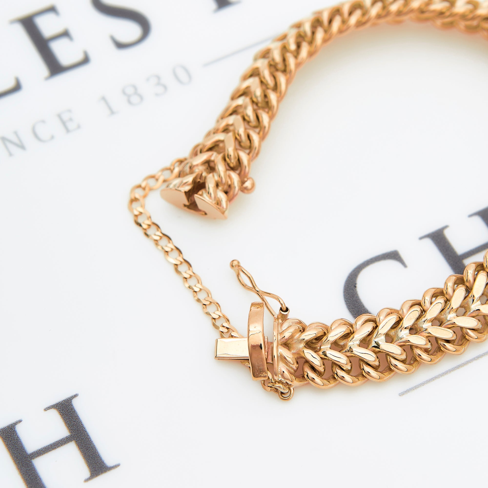Antique 9ct Rose Gold Curb Bracelet & Padlock | RH Jewellers