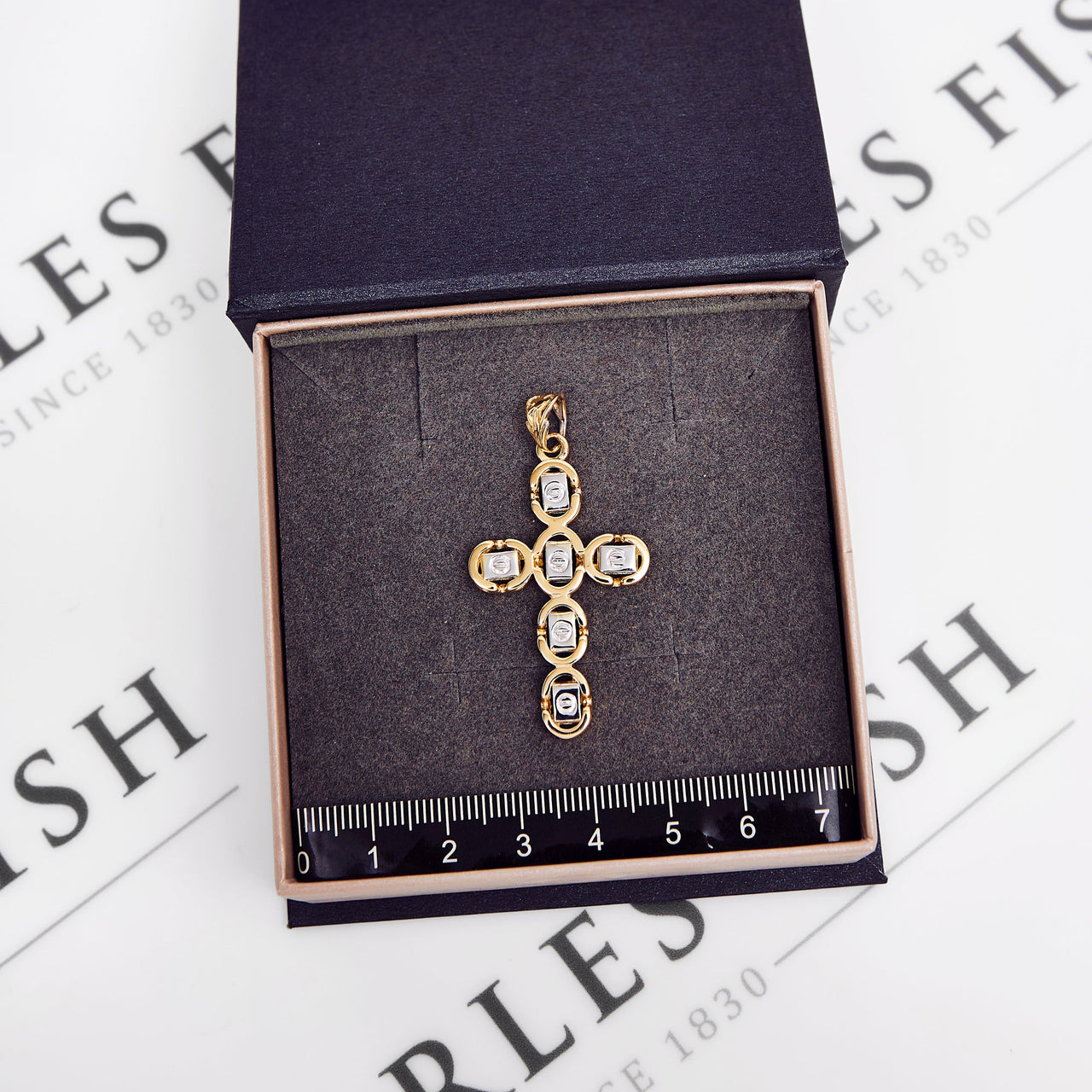 Pre-Owned 9ct Gold Two Tone Screw Design Cross Pendant