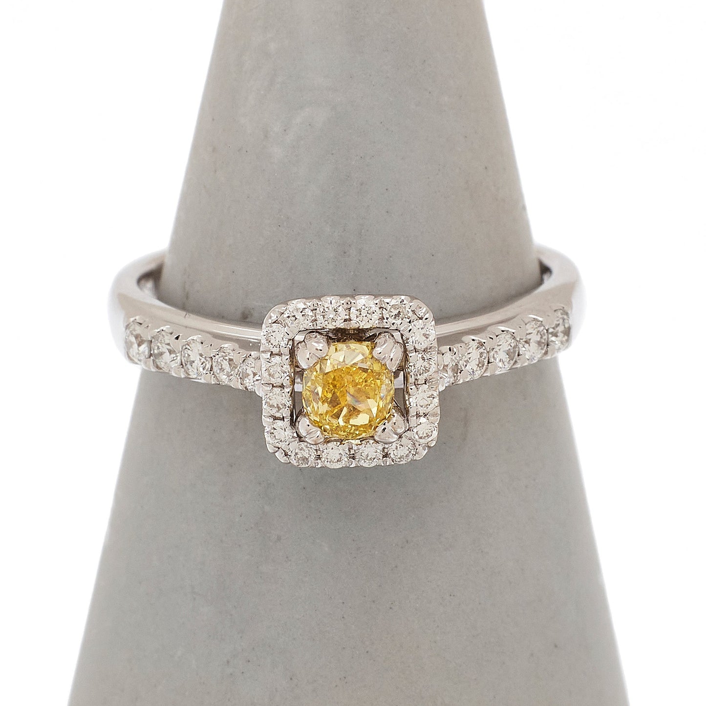 Pre-Owned White Gold Square Yellow Diamond Cluster Ring
