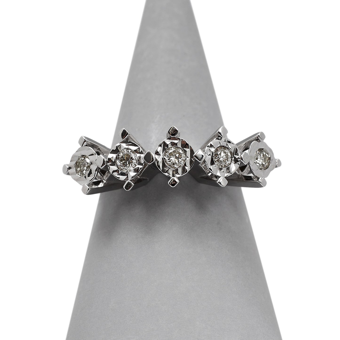 Pre-Owned 14ct White Gold 5 Diamond Crown Ring - Size O