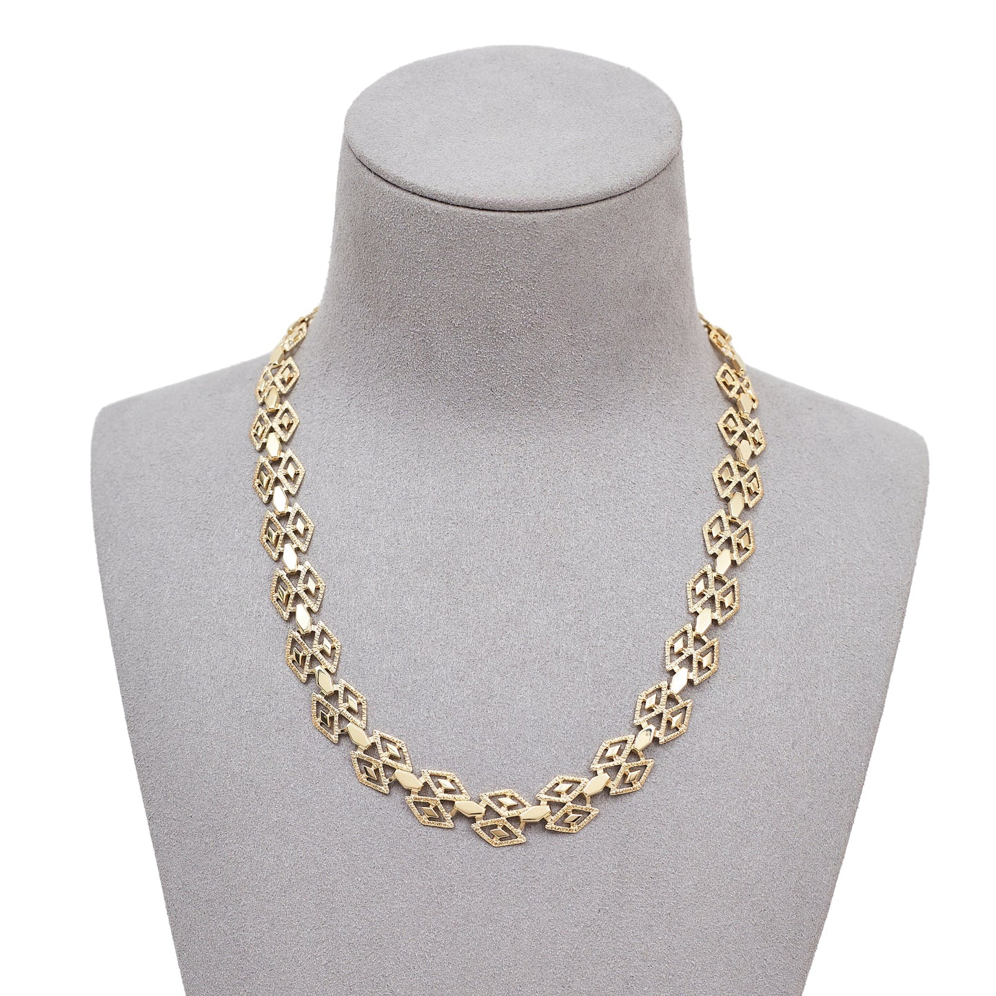 Pre-Owned 9ct Gold Diamond Shape Double Row Necklace