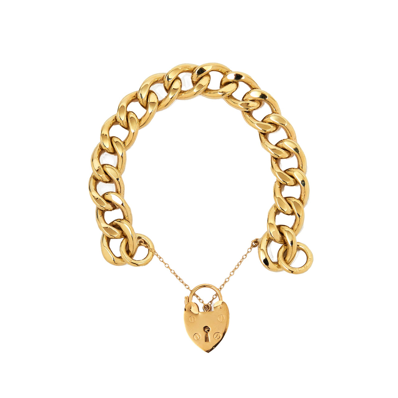 Pre-Owned 9ct Gold Curb Chain Bracelet With Heart Padlock