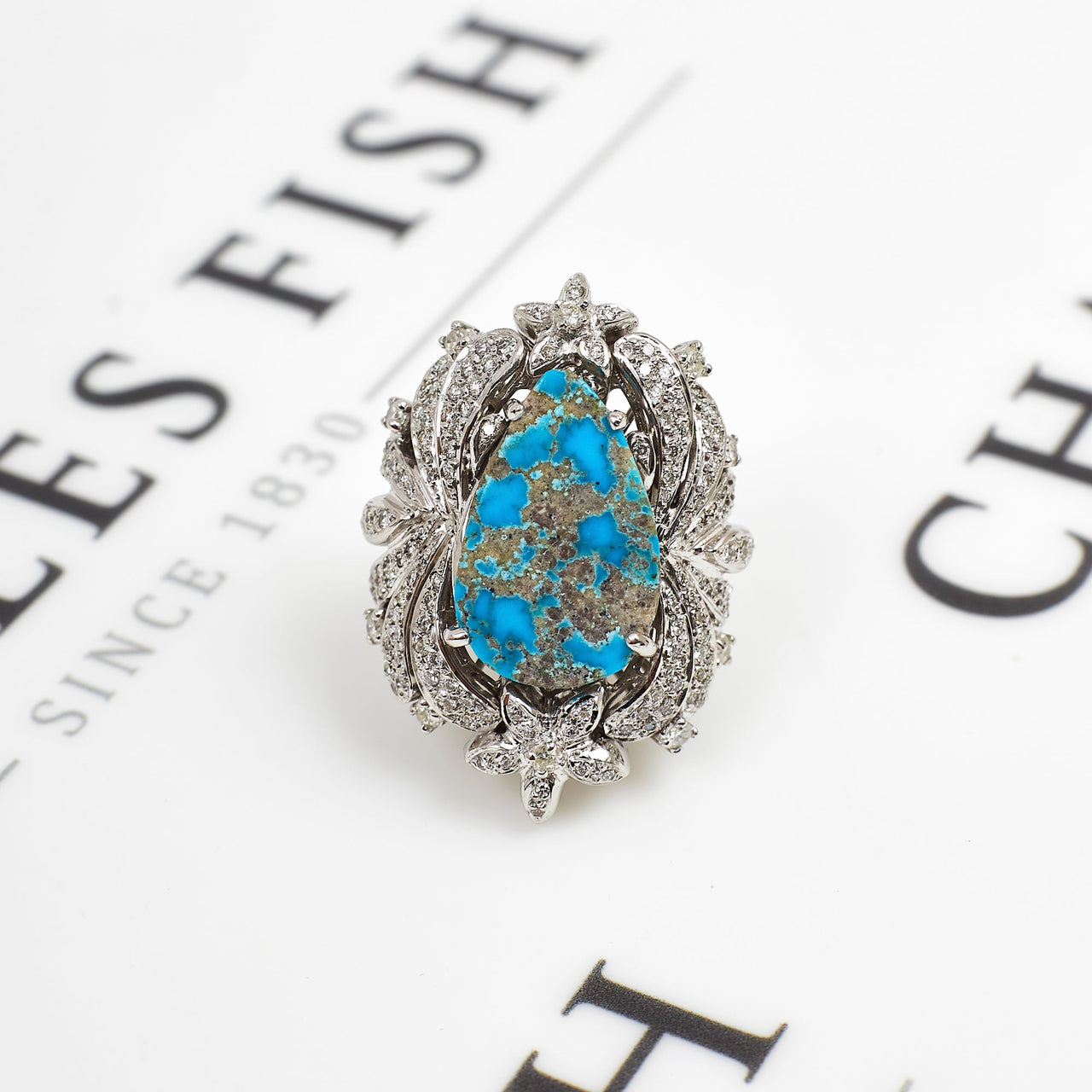 Pre-Owned White Gold Statement Turquoise & Diamond Ring