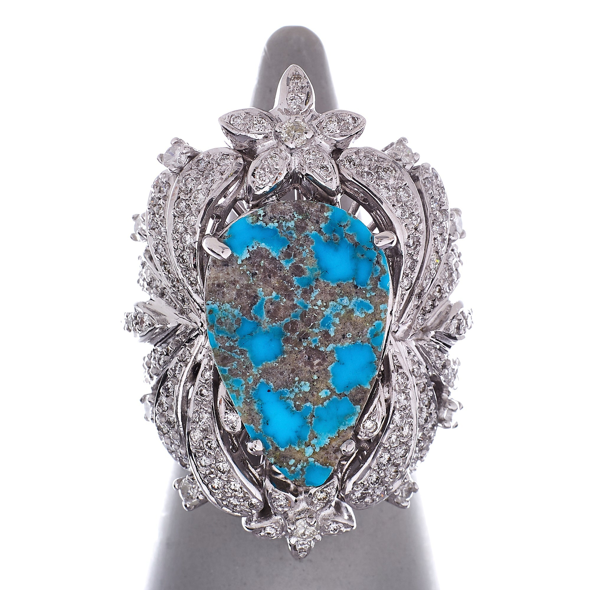 Pre-Owned White Gold Statement Turquoise & Diamond Ring