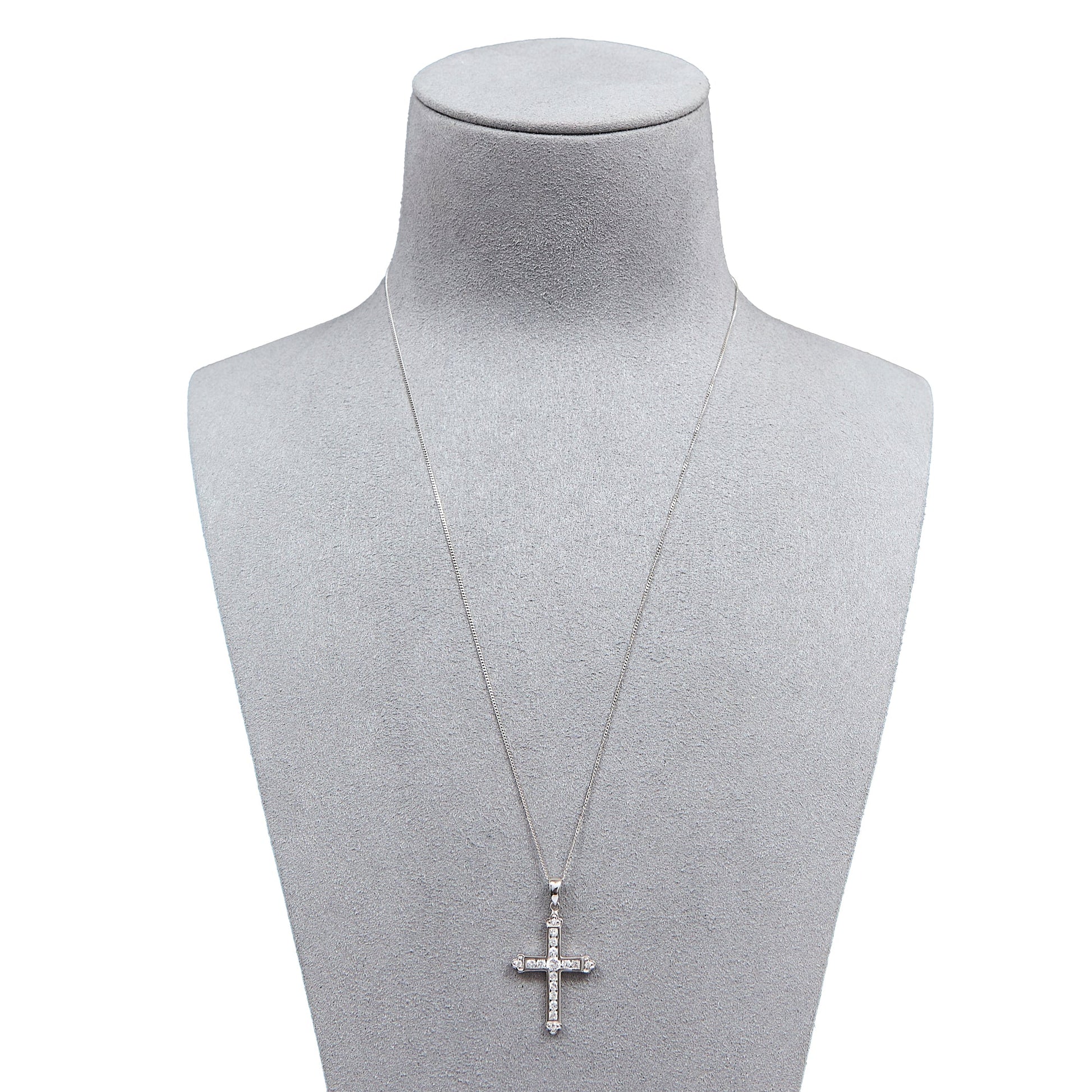 Pre-Owned 9ct White Gold Zirconia Set Cross Necklace