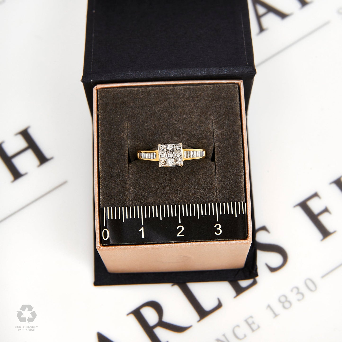 Pre-Owned 9ct Gold 9 Princess Cut Centre Diamond Ring