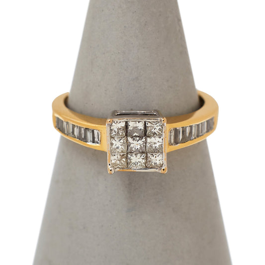 Pre-Owned 9ct Gold 9 Princess Cut Centre Diamond Ring