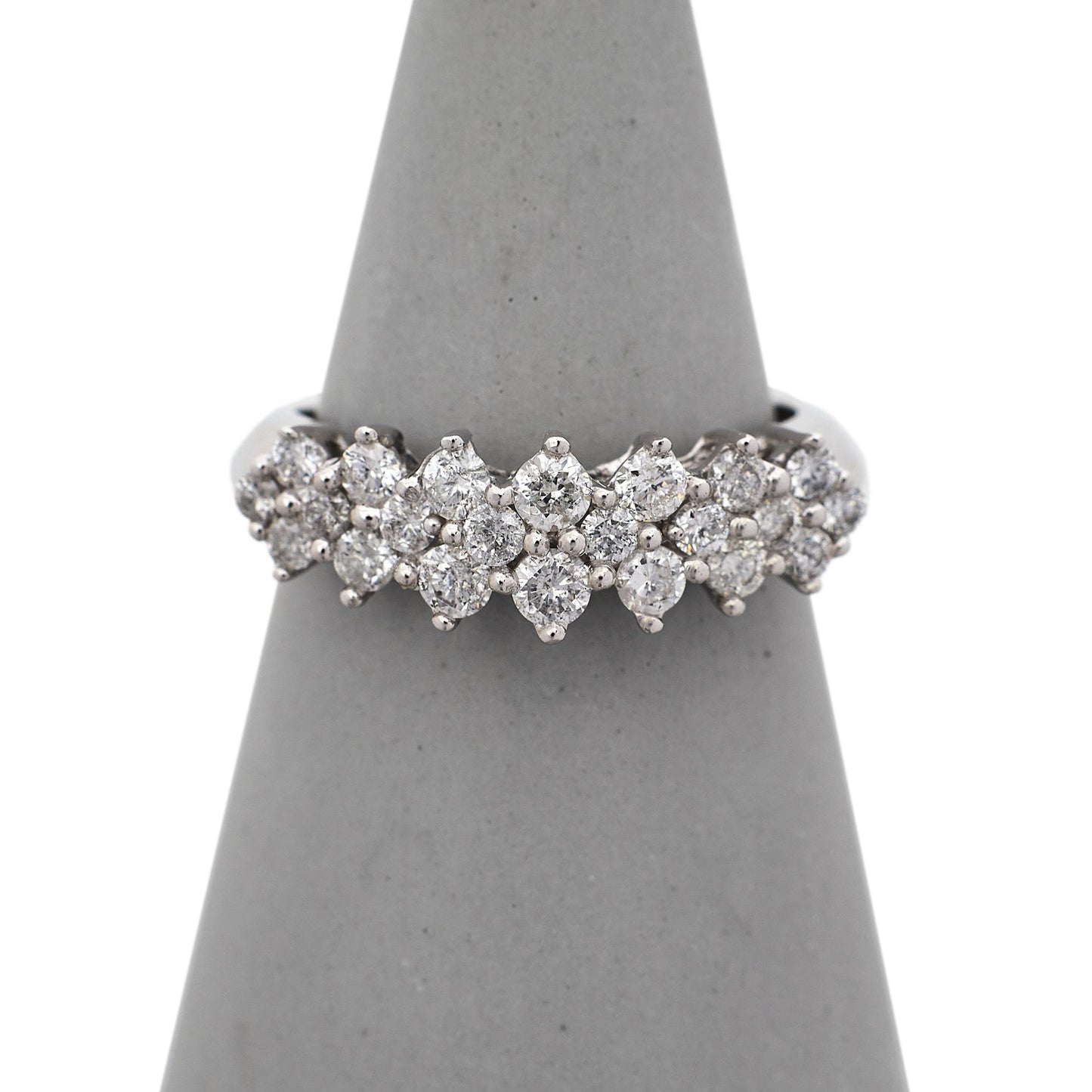 Pre-Owned 14ct White Gold 3 Row Diamond Ring - Size Q