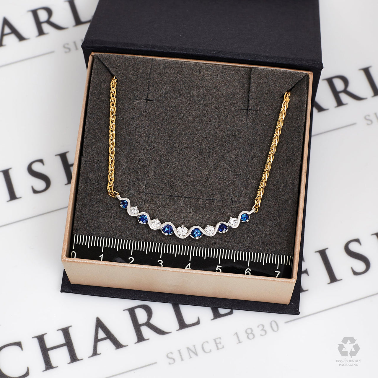 Pre-Owned 18ct Gold Diamonds & Sapphire Spiga Necklace