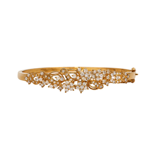 Pre-Owned 18ct Gold Diamond Flower Cluster Hinged Bangle