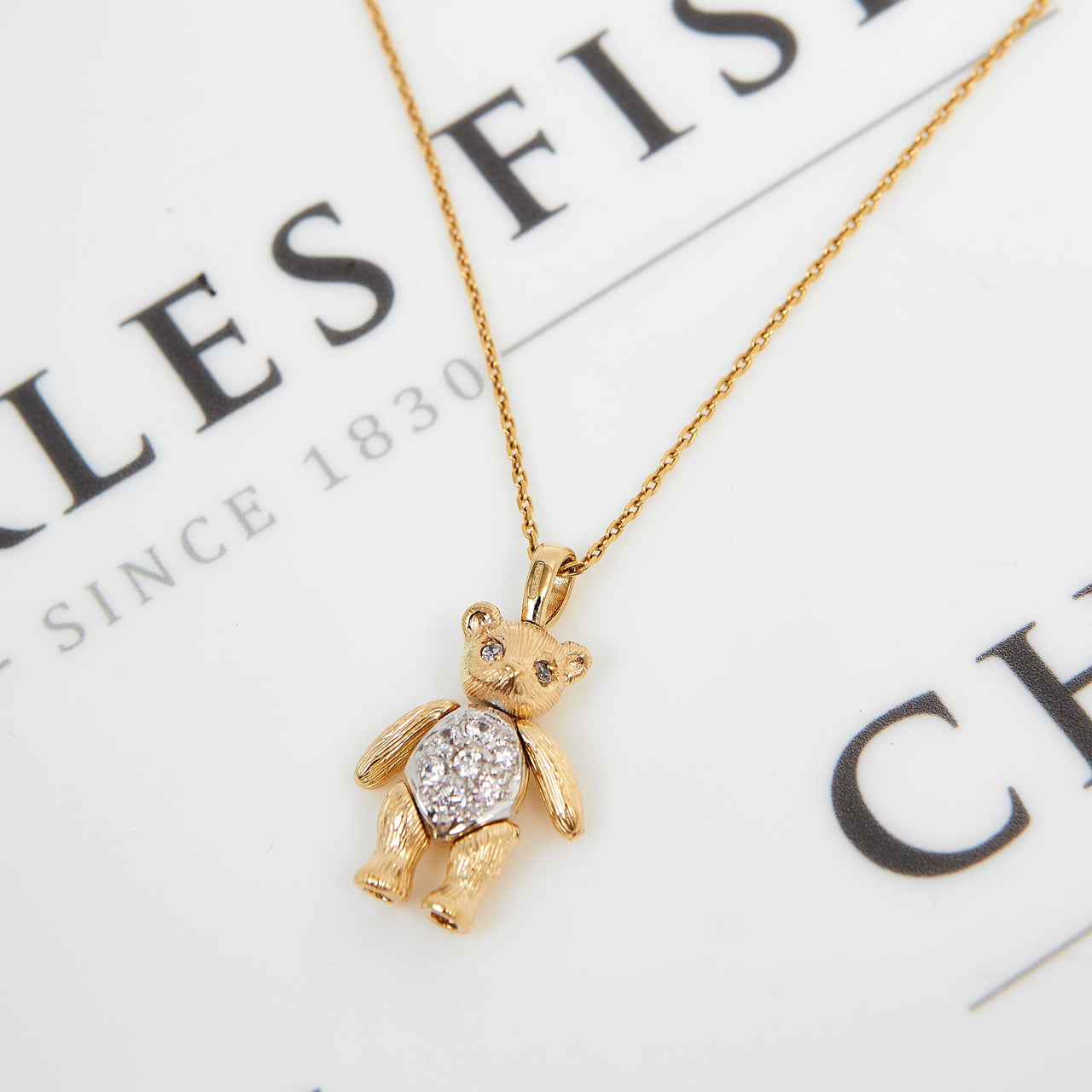 Diamond Teddy Bear Necklace in 10KYG