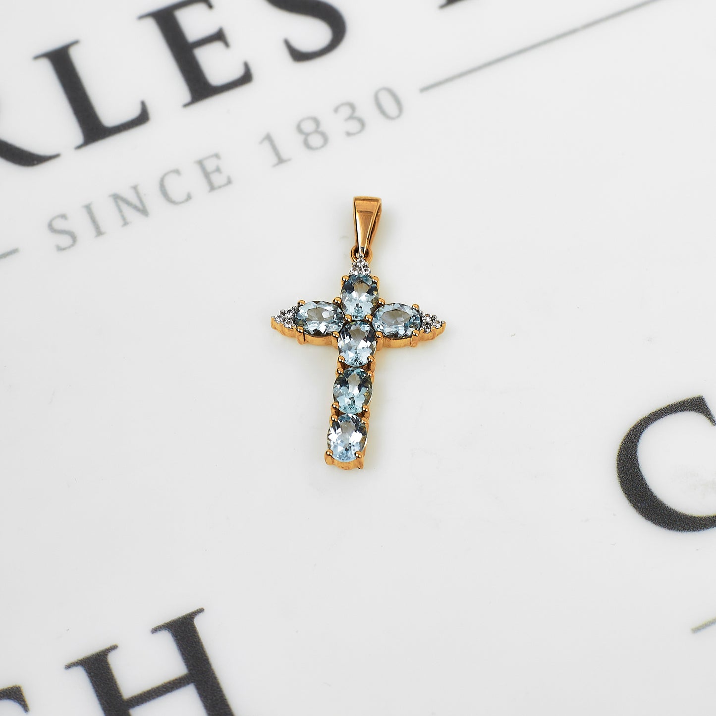 Pre-Owned 9ct Gold Aquamarine Cross Pendant