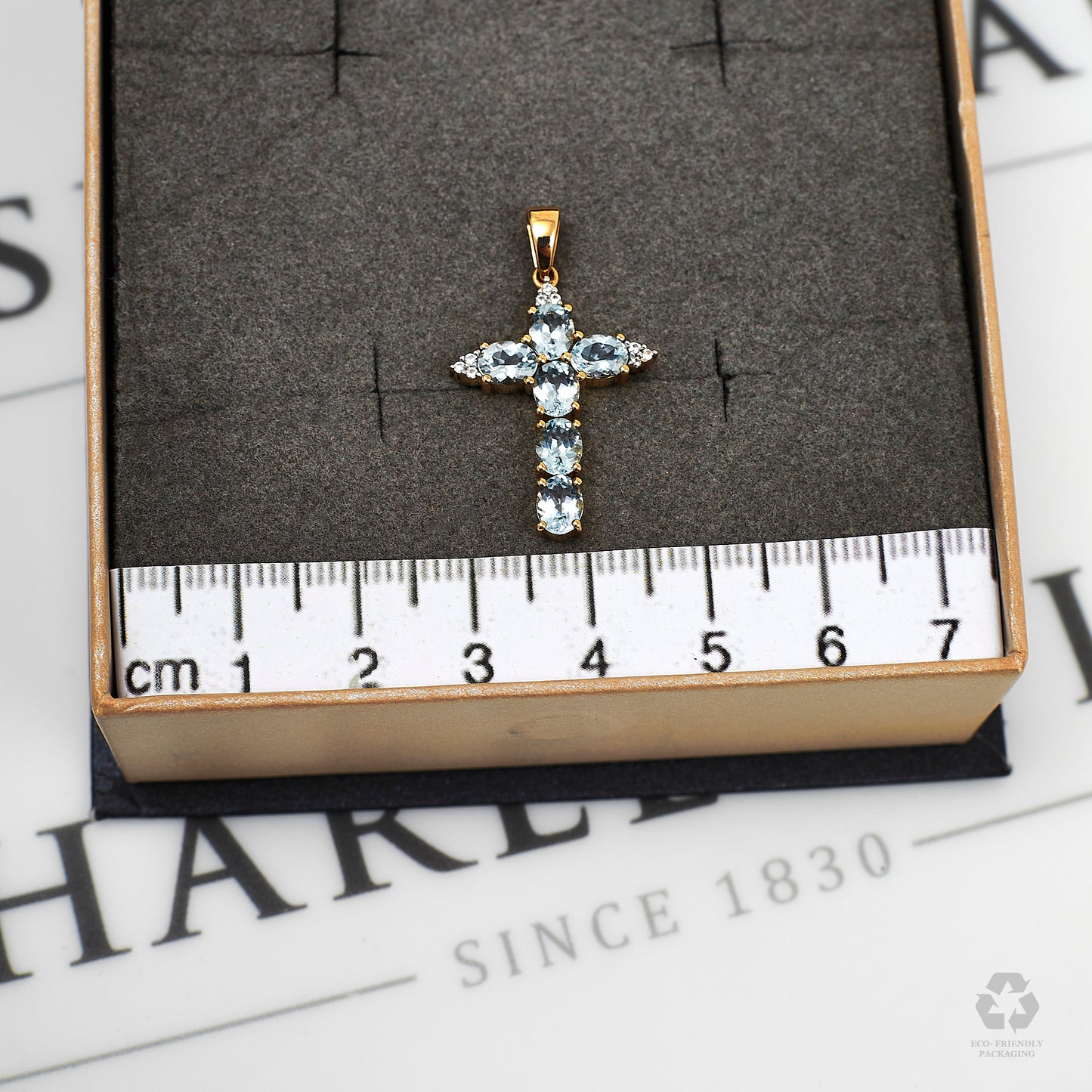Pre-Owned 9ct Gold Aquamarine Cross Pendant