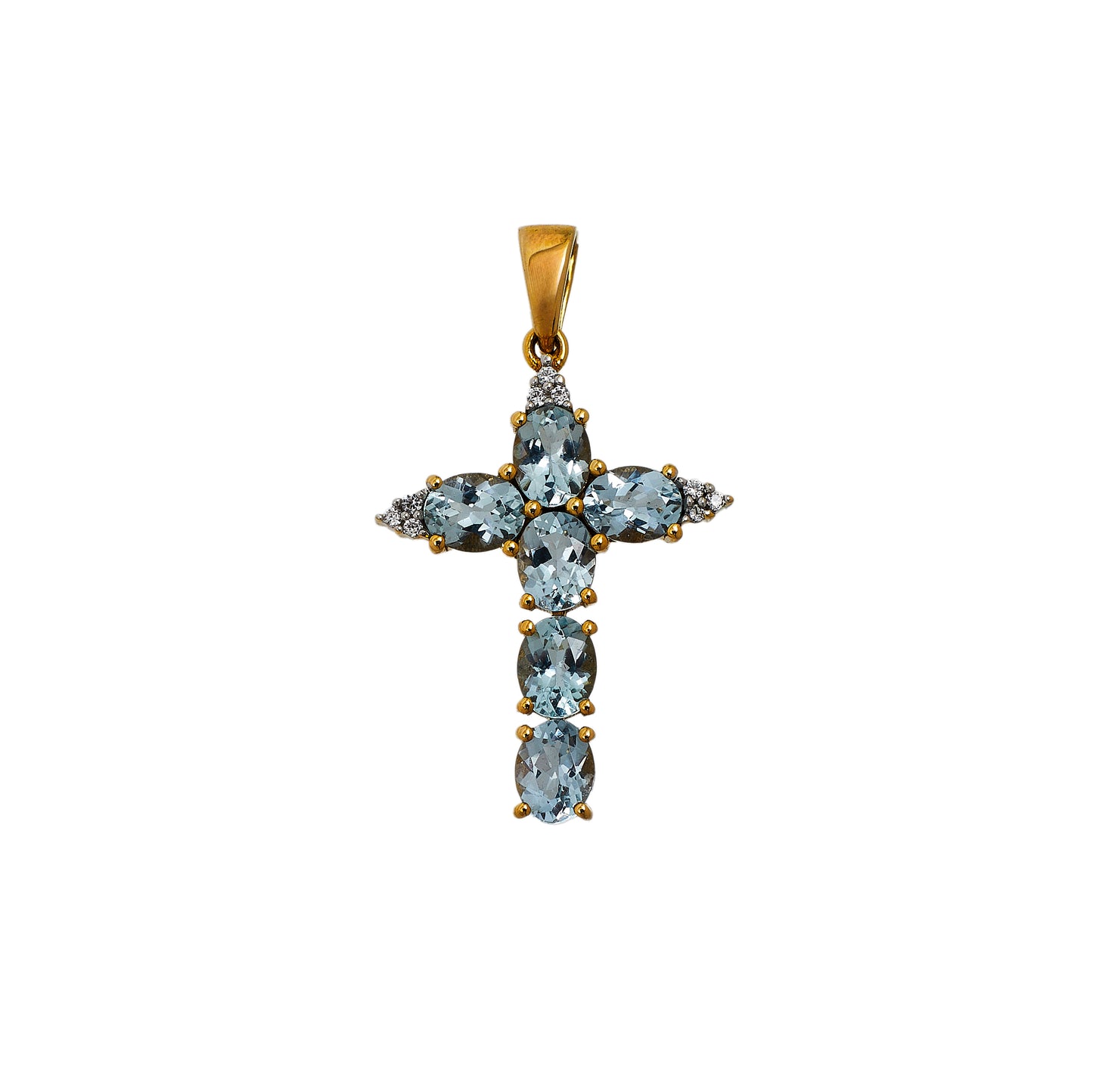 Pre-Owned 9ct Gold Aquamarine Cross Pendant