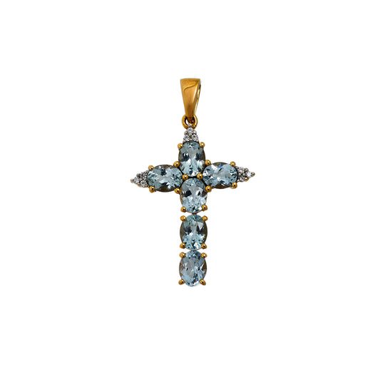 Pre-Owned 9ct Gold Aquamarine Cross Pendant