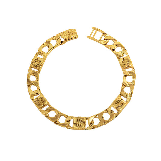 Pre-Owned 9ct Gold 9 Inch $ Symbol Curb Bracelet 