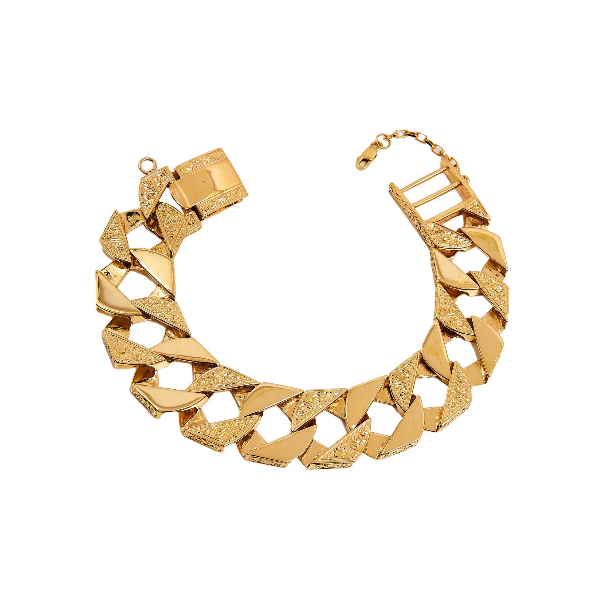 Pre-Owned 9ct Gold Pattern & Polished Curb Bracelet