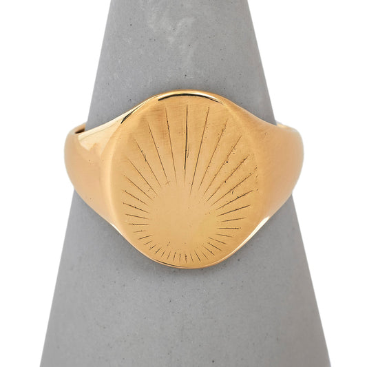 Pre-Owned 9ct Yellow Gold Oval Sunburst Signet Ring