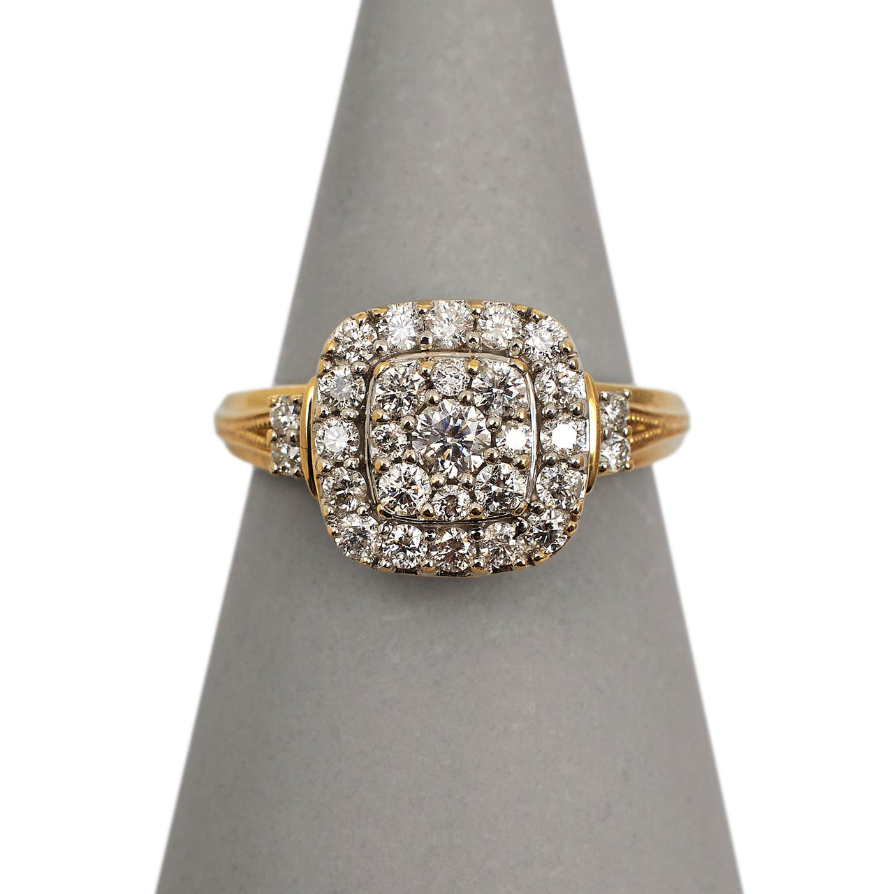 Pre-Owned 9ct Yellow Gold Diamond Square Cluster Ring