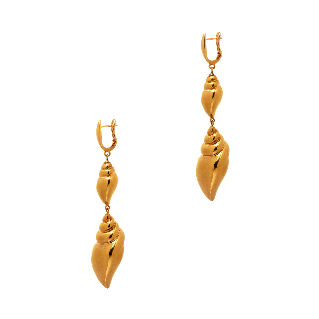 Pre-Owned 18ct Gold Double Seashell Drop Earrings