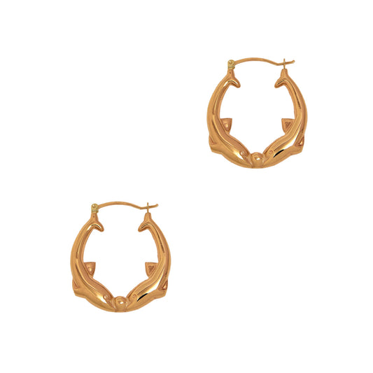 Pre-Owned 9ct Gold Double Dolphin Creole Earrings