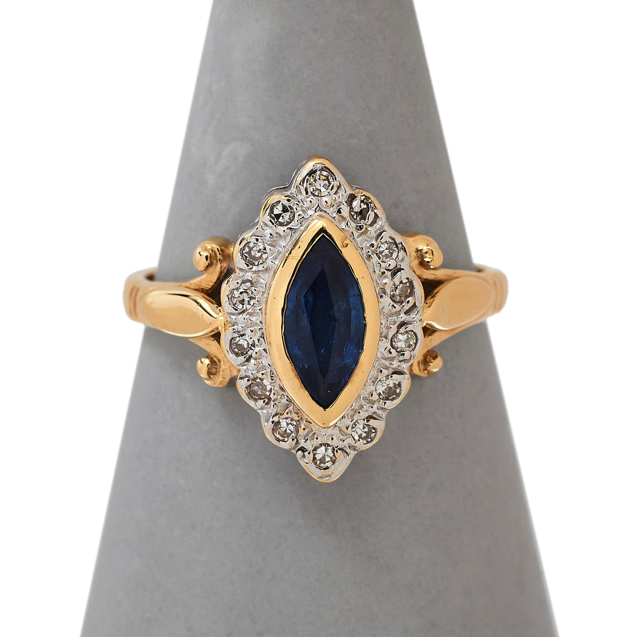Pre-Owned Gold Marquise Sapphire & Diamond Cluster Ring