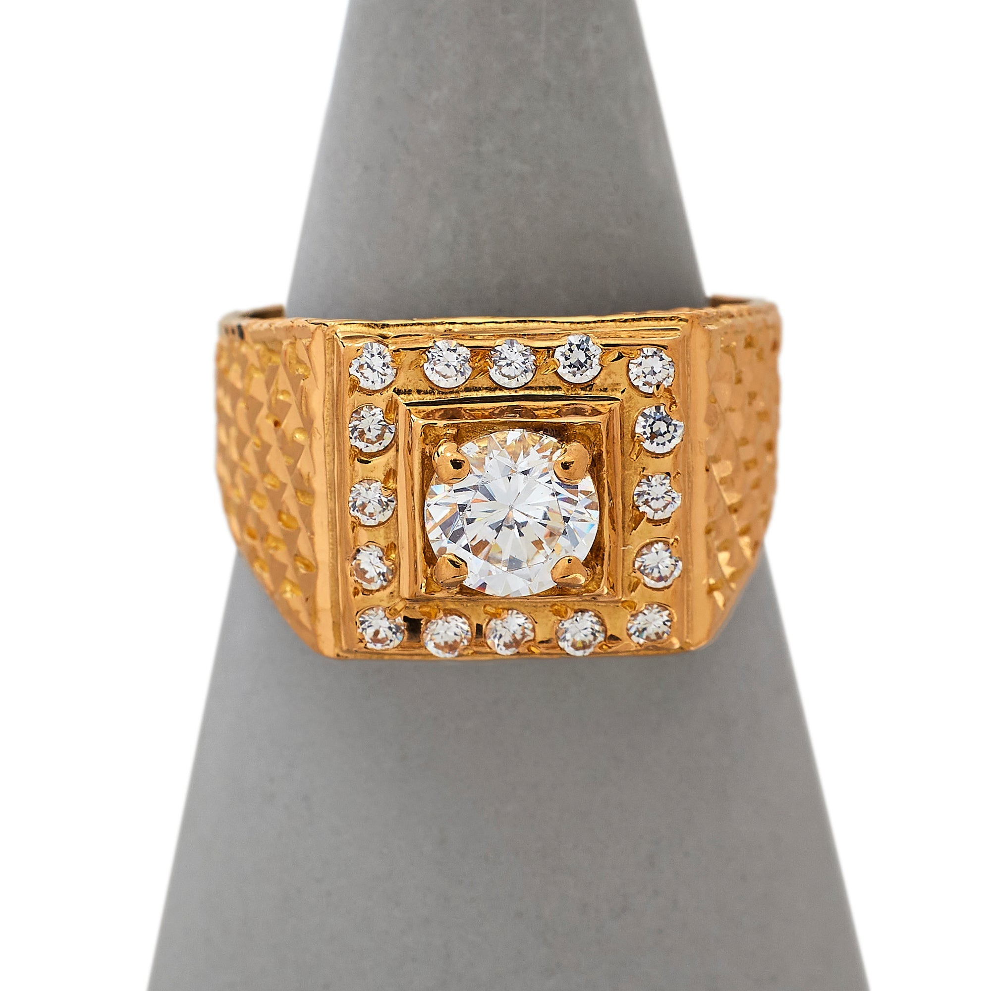 Pre-Owned 22ct Gold Gents CZ Cluster Signet Ring