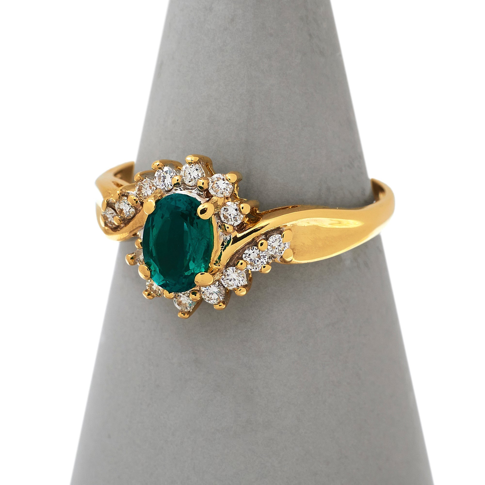 Pre-Owned Oval Emerald & Diamonds Cluster Ring