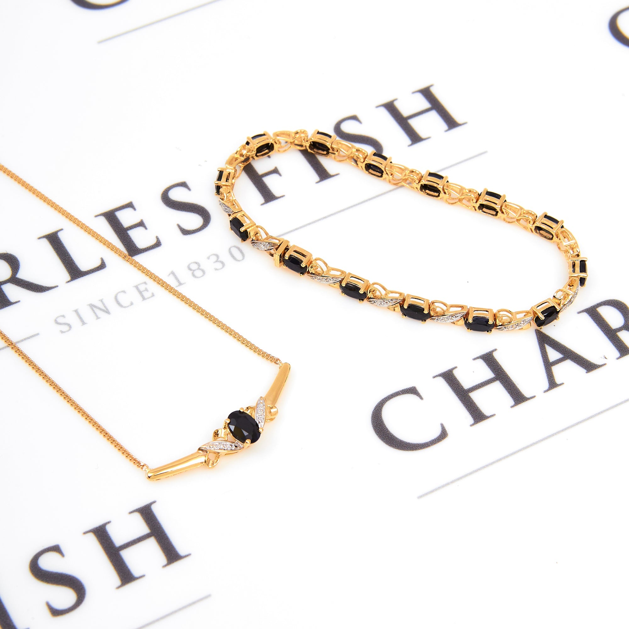 Pre-Owned 9ct Gold Sapphire & Diamond Necklace Bracelet